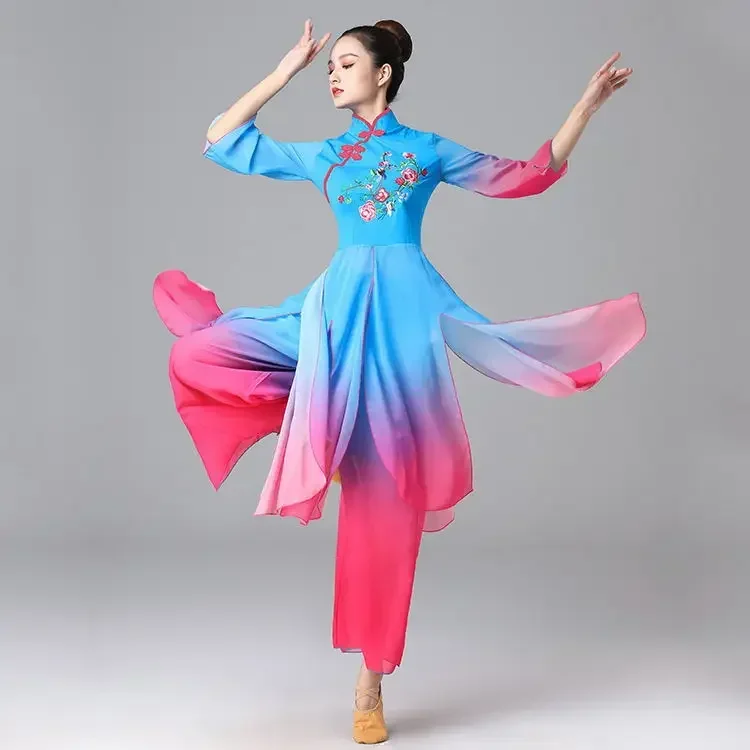 New women's Yangko dress New fan classical dance dress set female Chinese folk dance dress costume Large size M-6XL