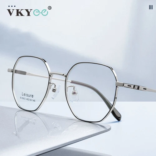 VICKY, nueva moda, gafas de lectura poligonales Retro de titanio antiluz azul, lentes cilíndricas graduadas personalizadas para hombres BW9903B