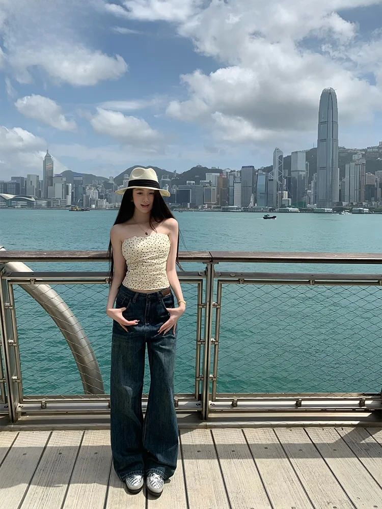 

Женские летние джинсы Deep Blue из денима, тонкие, широкие брюки с высокой талией, хлопковые, повседневные, на молнии, свободного кроя, для взрослых