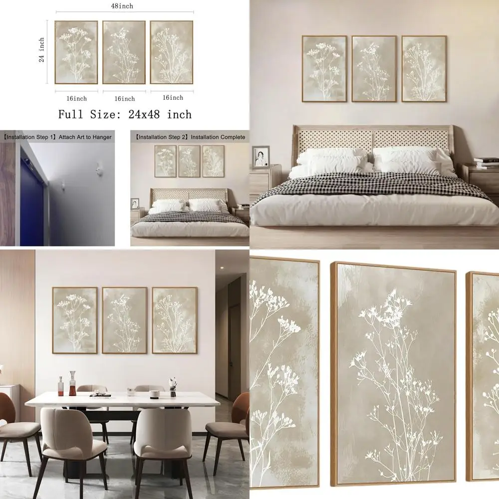 

Набор из 3-х настенных рисунков на холсте с нейтральным цветочным принтом, богемный ботанический декор 16x24, минималистичные принты с полевыми цветами для дома и офиса