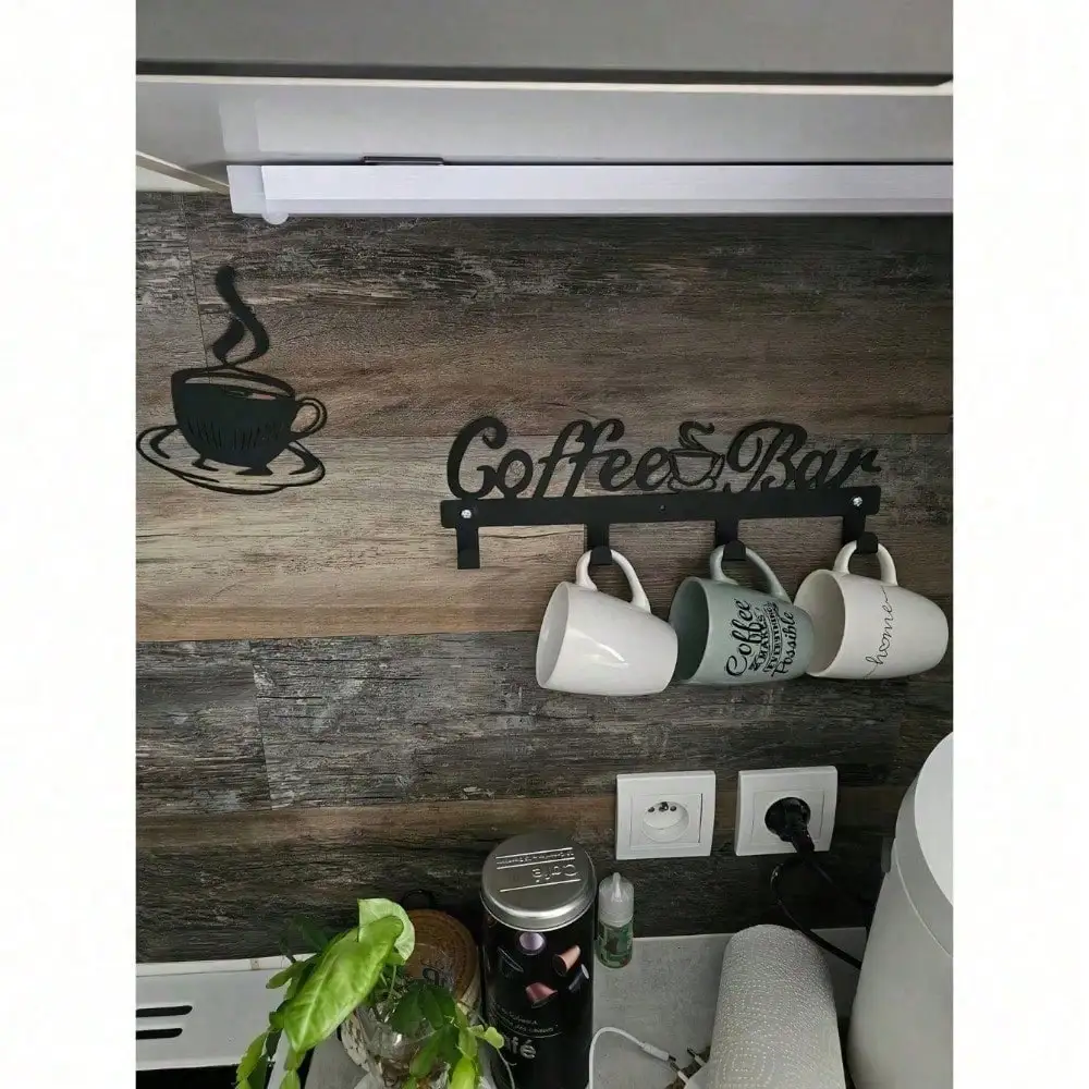 Rustic Farmhouse Metal Mug Rack Wall Mount Coffee Cup Holder Shelf Space Saving Kitchen Organizer Coffee Bar Gift Lovers Decor - view 2