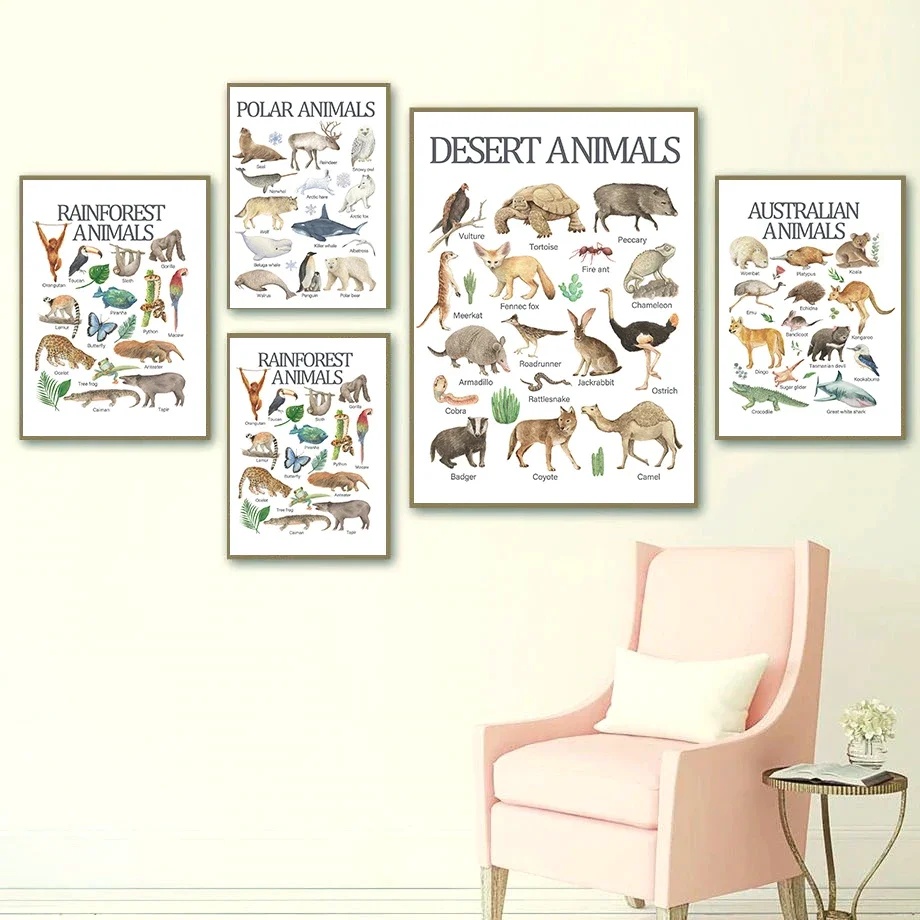 الحد الأدنى قماش الشمال الملصقات ديناصور الأبجدية الغابات المطيرة الحيوان الصحراء الحيوان الحيوان الأفريقي جدار الفن ديكور غرفة المنزل #2