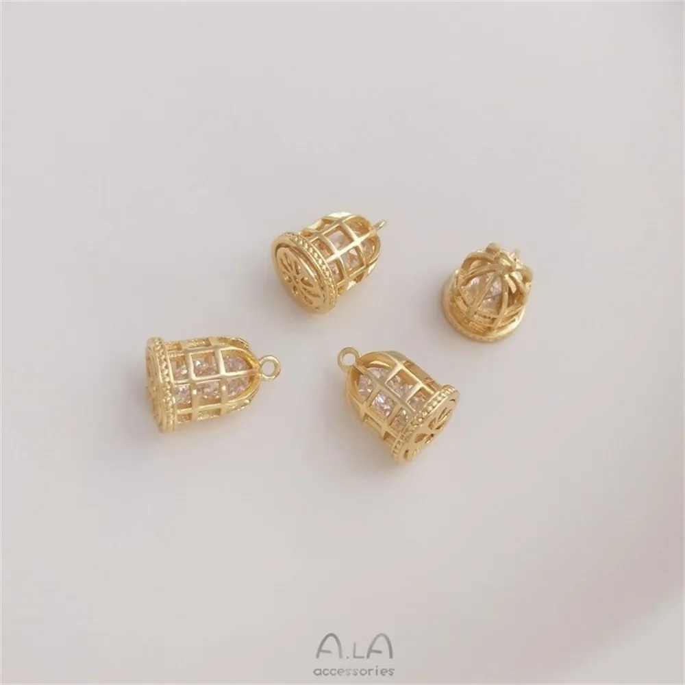 Interior Zircon Dynamic Pendant 14K Gold Package Water Drop Bird Cage Lotus Peng Pendant DIY Jewelry Charms Pendant K349