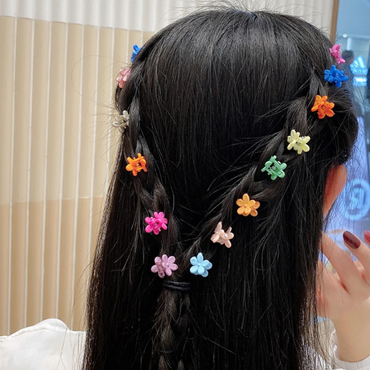 10 Mini Plastic Hair Clips Womens Candy Coloured Beaded Headpieces Suitable for Womens Candy Coloured Girls Beaded Headpieces