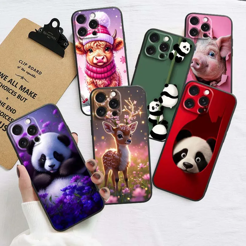 

Cat Panda Pig Sheep Deer Phone Case For Apple iPhone 17 16 16E 15 14 13 12 11 Air Pro Max Plus Black Soft Silicone Cover