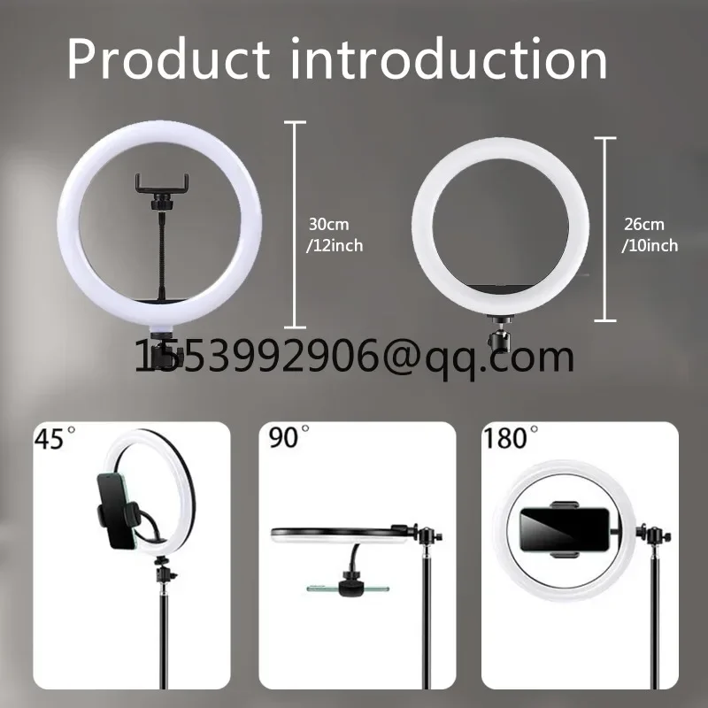 Dimmable LED selfie Ring Light, Phone Stand, Tripé Fill Light, Vídeo Fotografia Lâmpada, Trepied Streaming, 10 ", 26cm