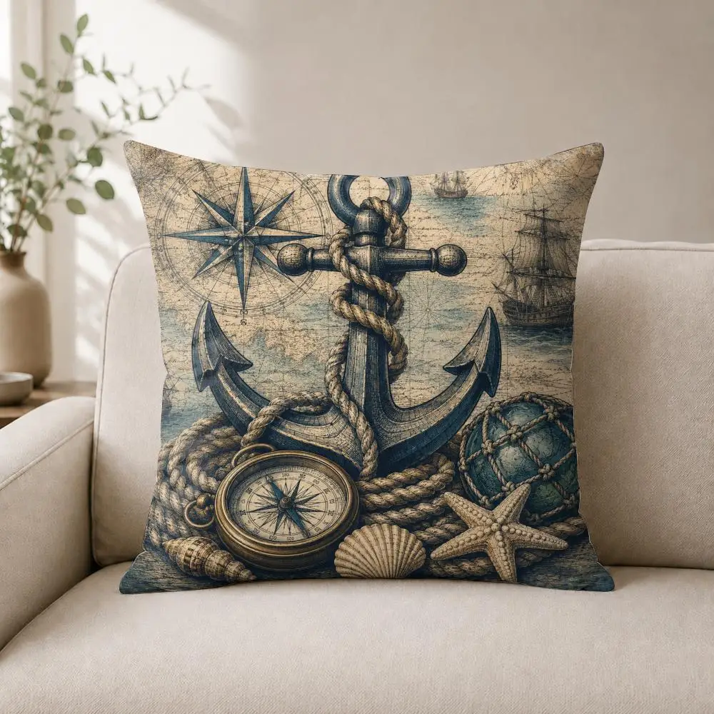 Vintage Maritime Legacy Cushion Cover Soft Plush Cushion Case Throw Pillowcase Cozy Home Sofa Bed Living Room Bedroom Decor