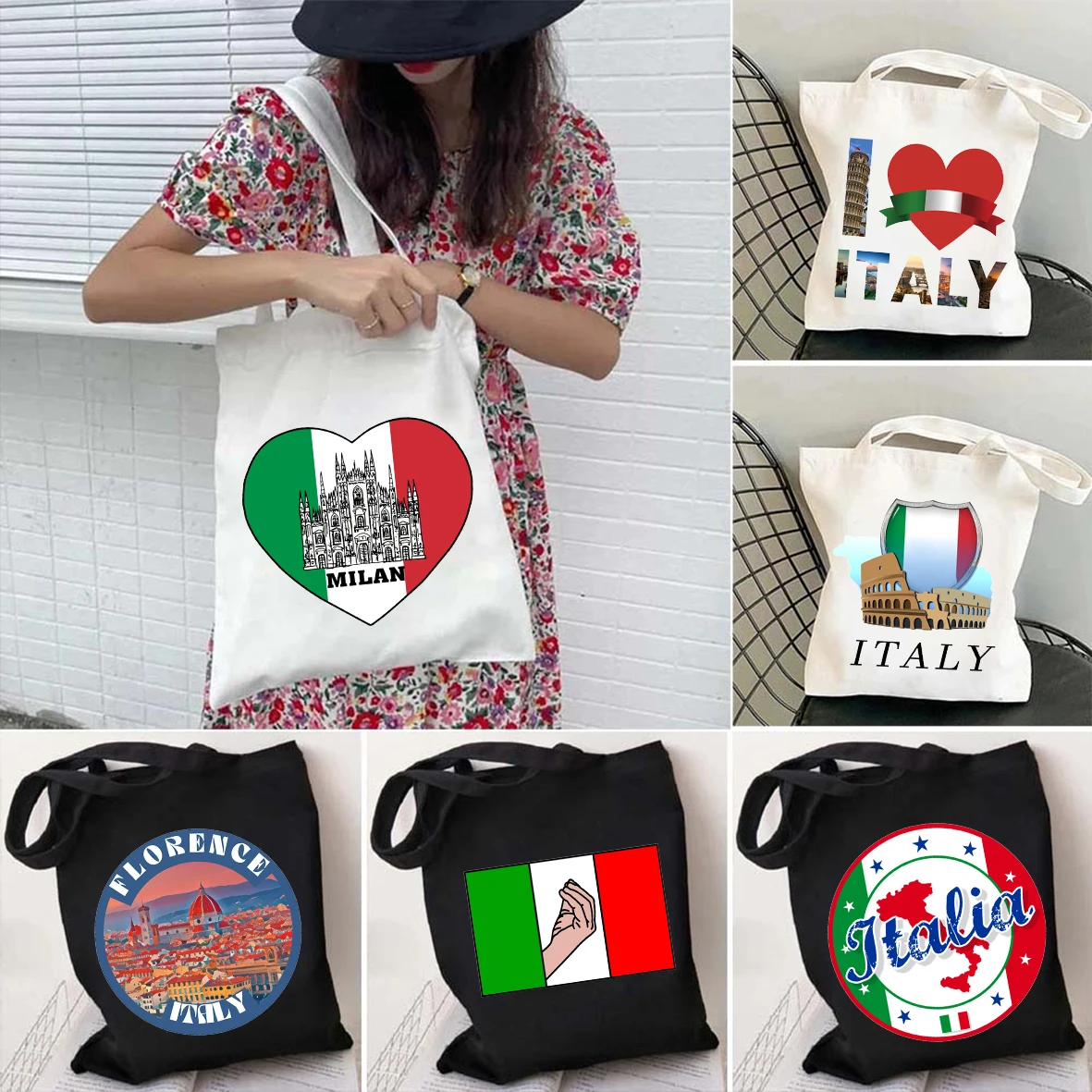 Italiano firenze Pisa torre milano Sicilia Italia roma Italia bandiera mappa milano Shopping spalla tela Totes borse Shopper borse