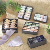 4pcs Foldable Drawer Organizer Set, Closet Storage System for Bras, Socks, and Ties, Gray RUS04GY, Polyester Material - Image 4