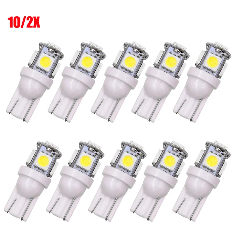 10/2X W5W T10 5050 LED COB Reverse Light Car 5 SMD Marker Lamps Side Turn Signals Rear Turn Lights Parking Bulb Auto 12v DRL