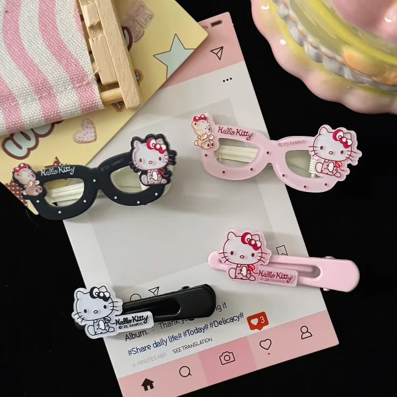 

10pcs Hello Kitty Hair Clip Cute Sweet Girl Cartoon Anime Kt Pink Glasses Side Hair Clip Decoration Children Toy Gift Wholesale