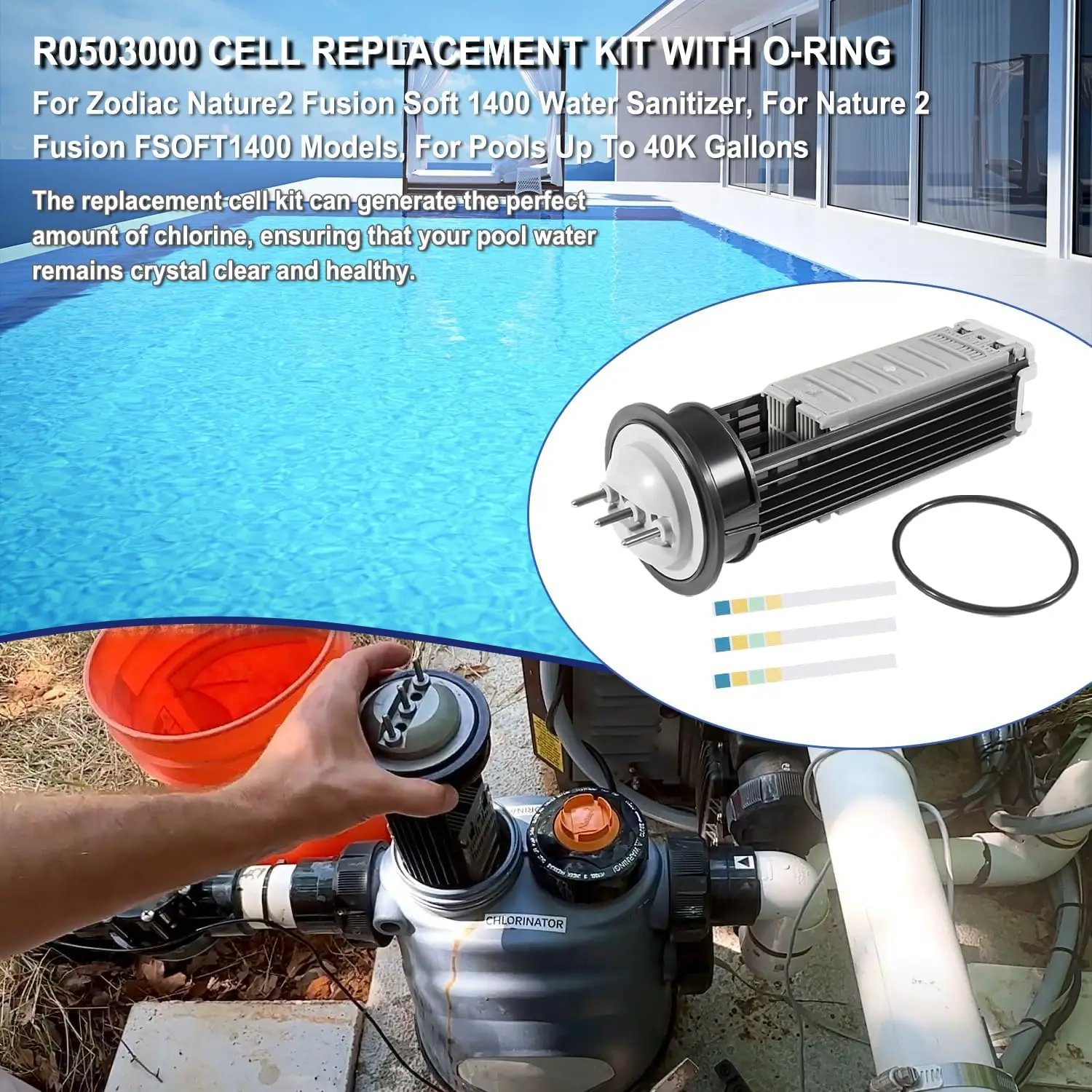 قطع غيار الخلايا الإلكتروليتية R0503000 مع حلقة دائرية مناسبة لنماذج Zodiac Jandy Nature2 Fusion FSOFT1400، للطبيعة #5
