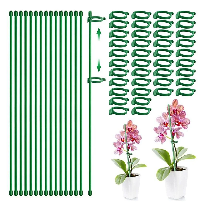 30CM Plant Support Stakes, with Adjustable Retaining Ring Green Plant Sticks Support Stakes for Indoor and Outdoor Plants