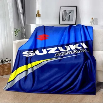 패션 아트 프린트 S-Suzuki 오토바이 로고 던지기 담요, 가정 거실 봉제 수면 담요, 야외 자동차 따뜻한 커버 담요 