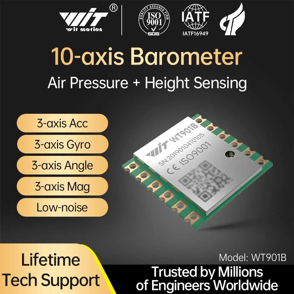 WitMotion WT901B AHRS MPU9250 9-axis Accelerometer, 3-axis Angular Velocity(Gyroscope)+Acceleration+Angle+Magnetometer+Barometer