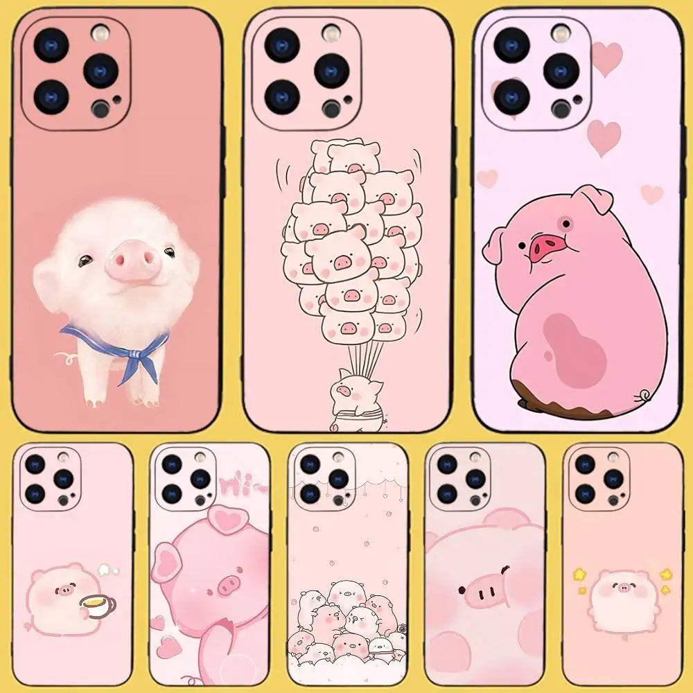 

Phone Case For iPhone 17,16,15,14,13,12,11,Pro,Max,Plus,X,XS,SE4,E,Mini,Soft Cute Pig Piggy Pink Black Case