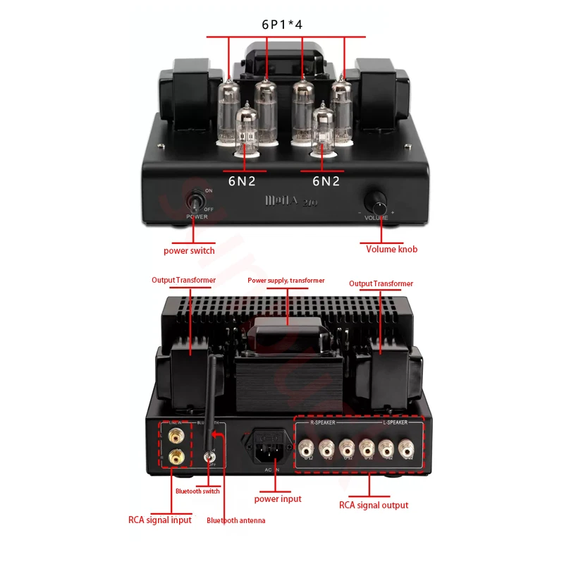M210 HiFi 2.0 Channel Bluetooth 10W Power Amplifier Push-pull 6P1 6N2 Electronic Tube Amplifier Audio