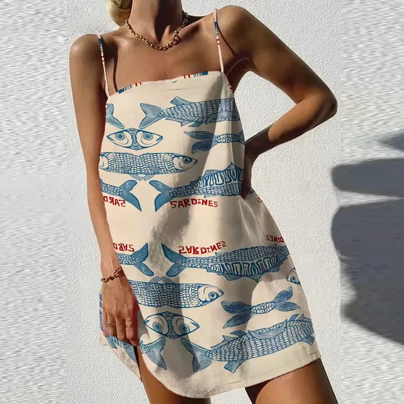 Dreeses Summer Fashion Hotsweet Stampa grafica senza maniche Collo quadrato Mini Casual Cami Milkmaid Abiti da donna Abiti Para Mujer