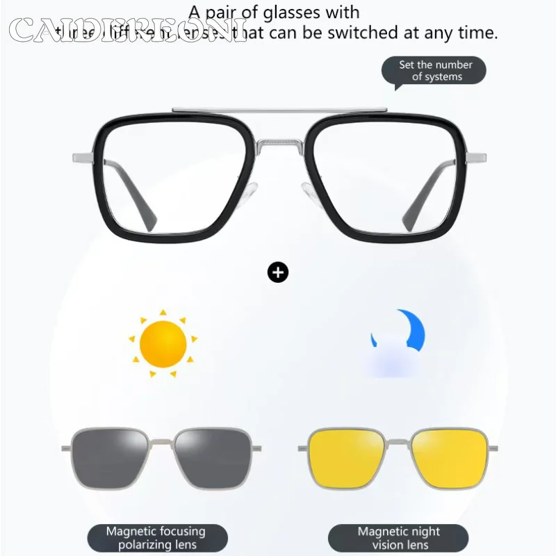 CAIDERONI High-quality Fashionable Men's Polarized Sunglasses with Folding Magnetic Lens Holder, Prescription Customization 7701