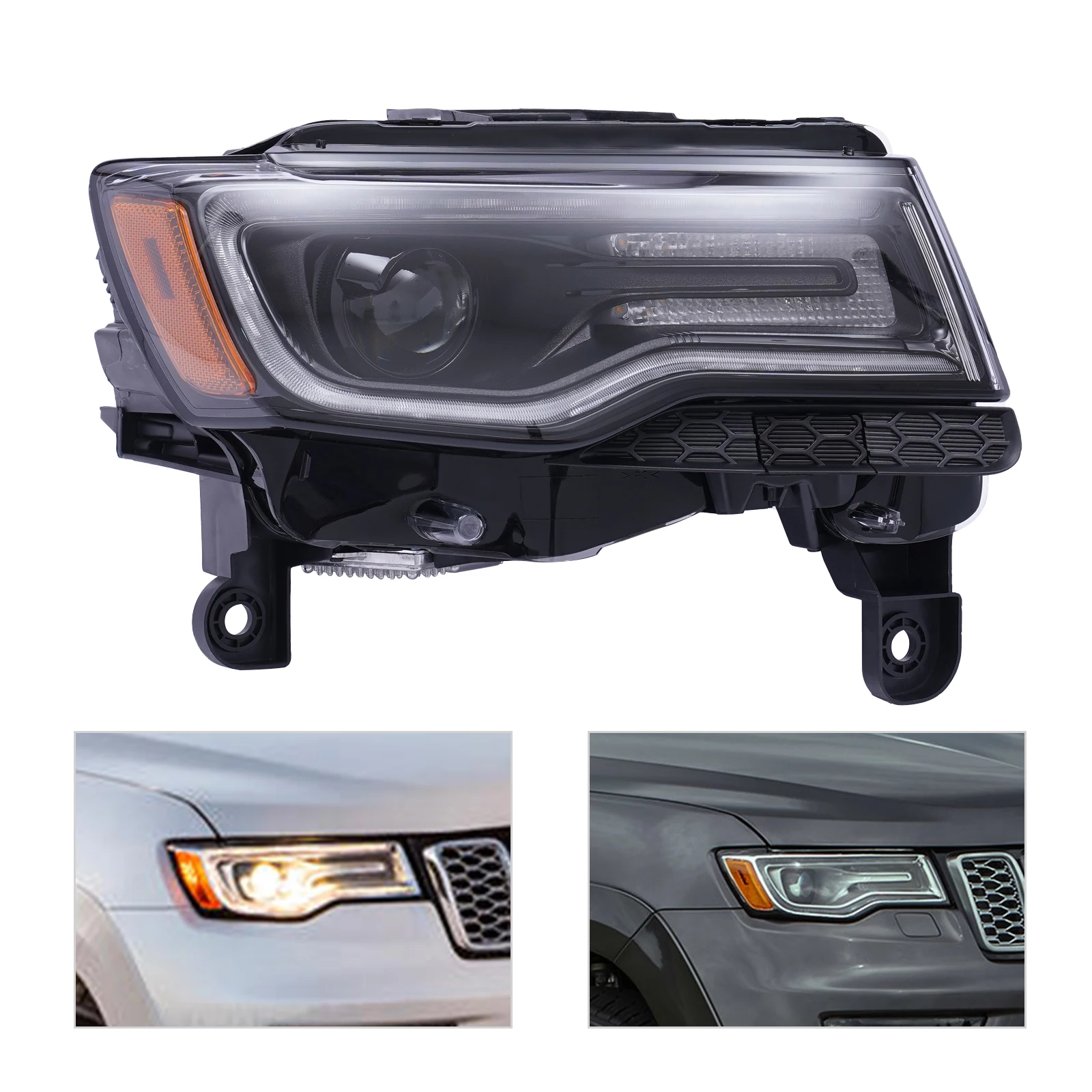 Right Side DRL Headlight, Passenger Side Headlamp Assembly Fit for 2016-2021 Jeep Grand Cherokee, RH Headlight Assembly