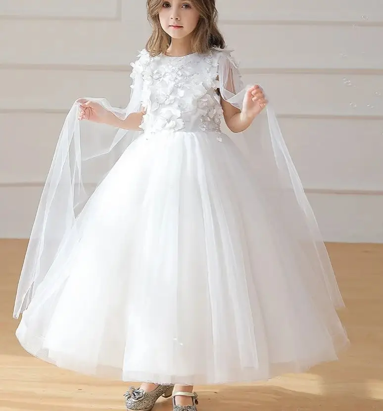 New High-end Kid Girl Princess Dresses for Wedding Girls Party Dresses Child White Clothing