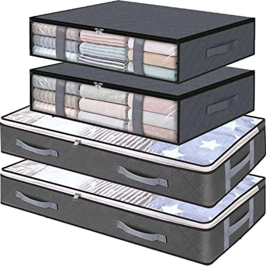 

Контейнеры для хранения под кроватью, 4 шт., большой объем, органайзеры для хранения под кроватью, тканевые корзины для хранения с прозрачным окном