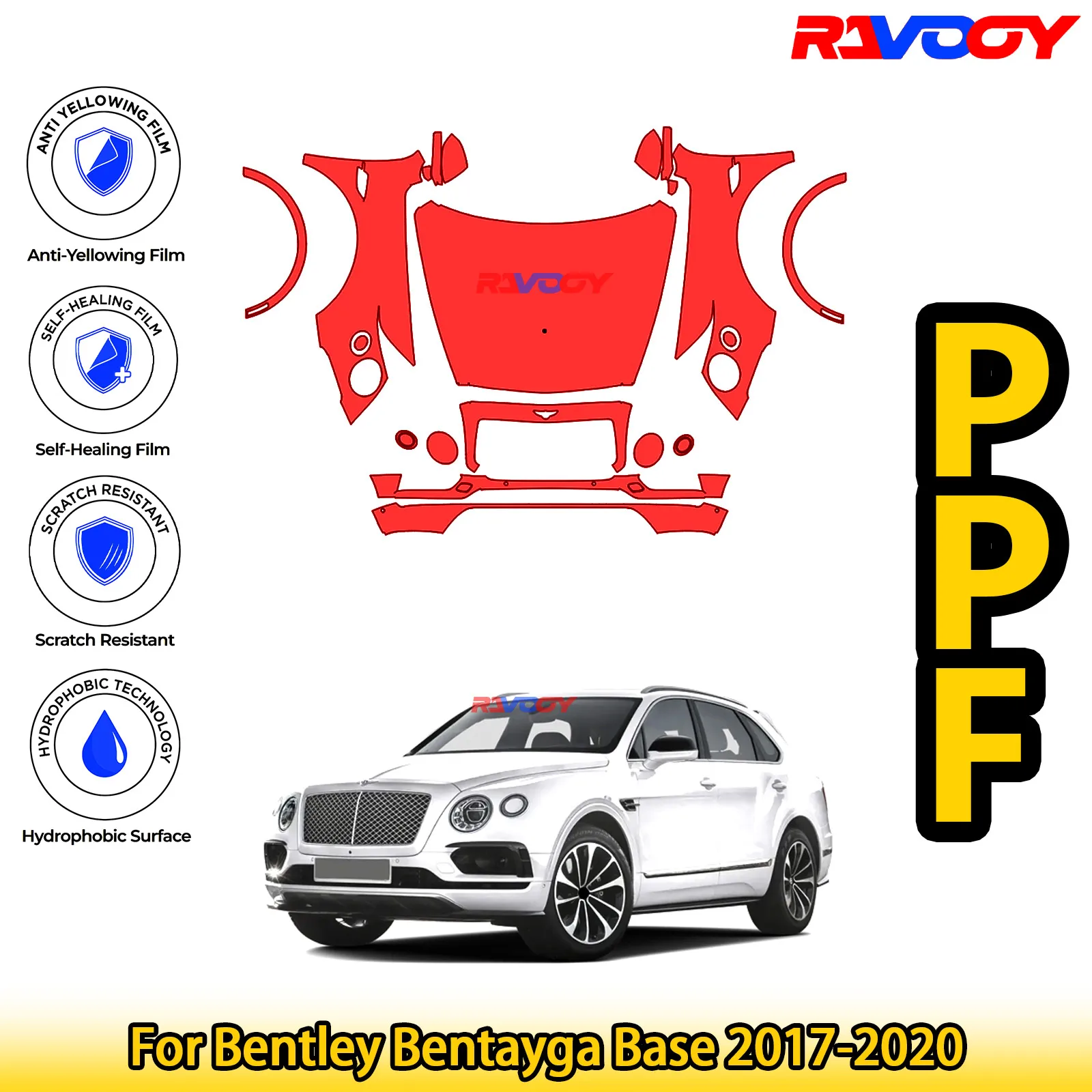 

For Bentley Bentayga Base 2017-2020 Glossy Matte Black Precut front PPF Kit Paint Protection Film