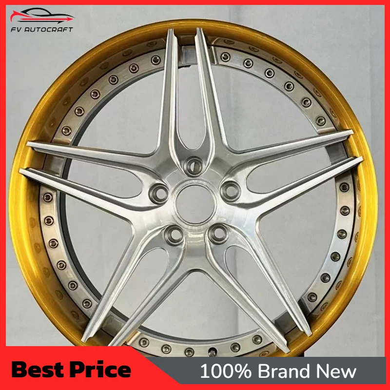 【2026】Factory Price 5-Star Double Spoke 19 20 21 22 Inch Brushed Silver Gold Polished Lip Two-piece Forged Wheels For Luxury Hub