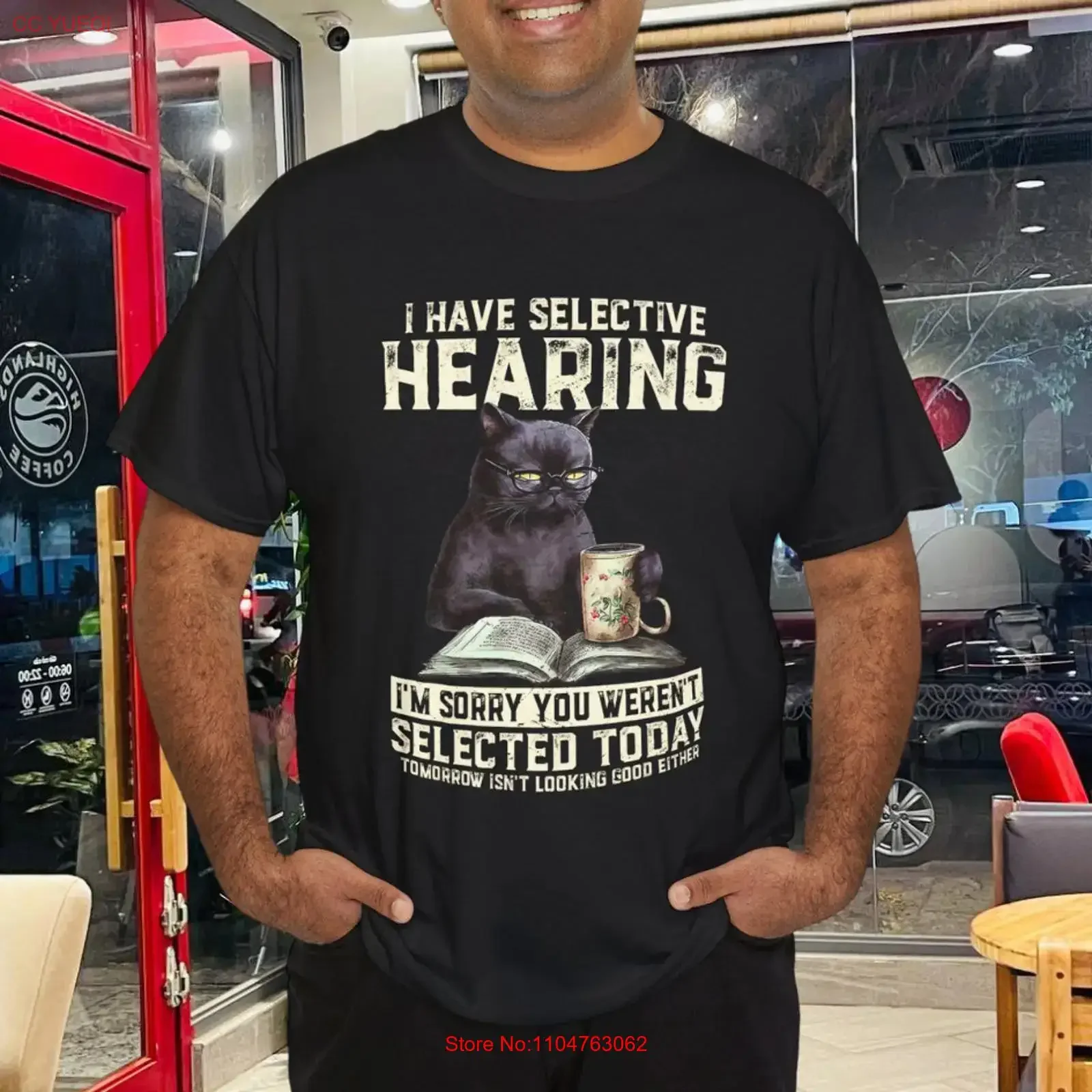 Funny I Have Selective Hearing You Werent Selected Cat Humor T Shirt vintage Washed Breathable Comfortable graphic Slightly