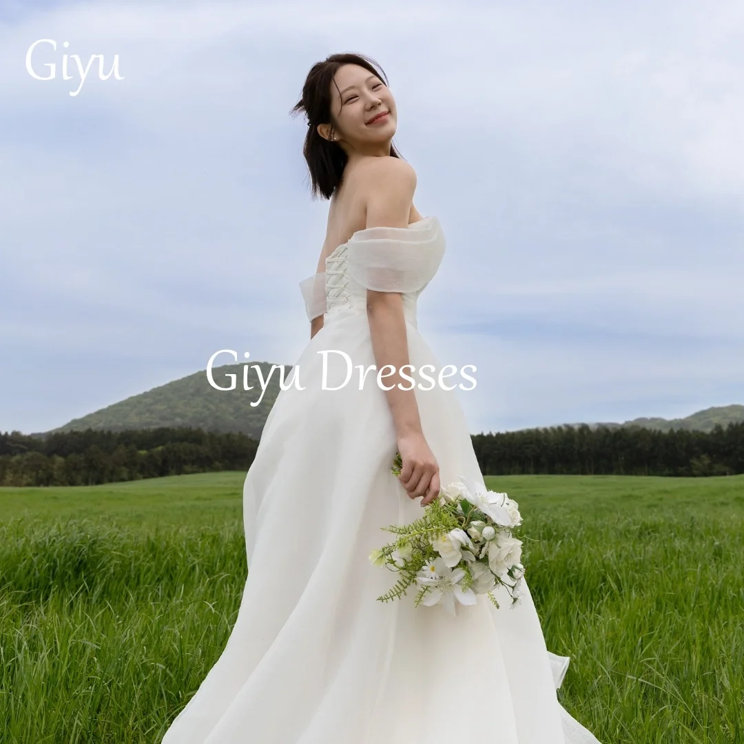 Giyu Elegant White Wedding Dress A-line Shoulderless Landing Korean Wedding Photography Formal Bridal Dress Customized