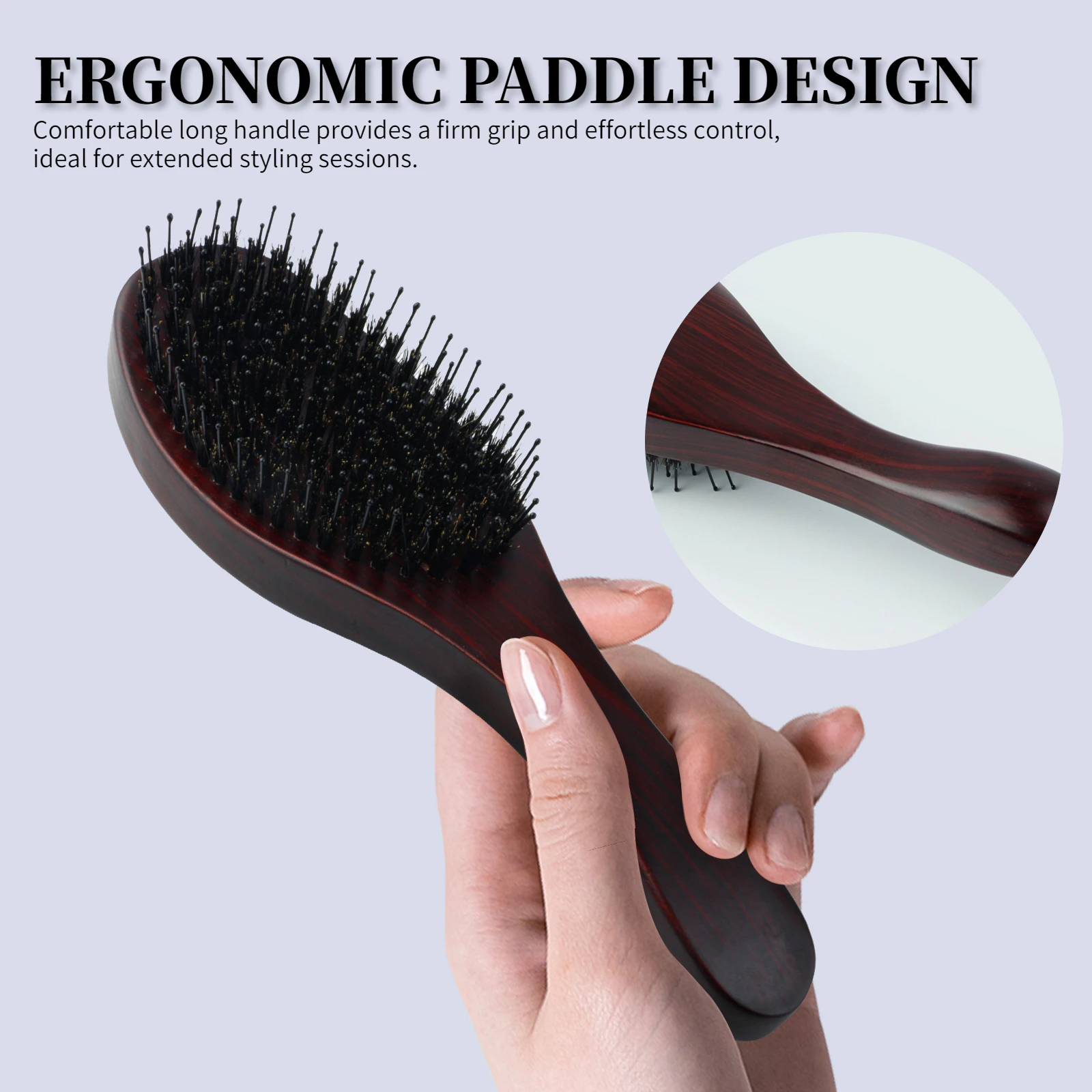 Boar Bristle Oval Shape Hair Brush Antistatic Oil Head Wave Brush Wood Handle Detangling Hair Care Comb Salon Hairdressing Tools image 5