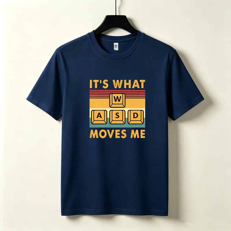 WASD Moves Me Vintage Retro Gaming Graphic T Shirt Men WASD Keyboard Game Lover Casual Cotton Short Sleeve Tee