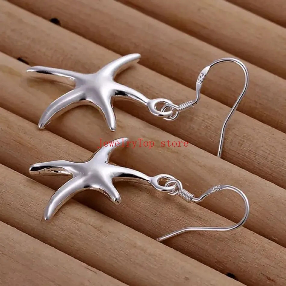 925 Sterling Silver Earrings lovely star shape pretty nice high quality party Dangle Earring Jewelry wedding women lady