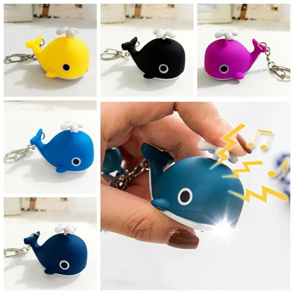 Cute Sounds Light Sea Whale Keychain Luminous Flashlight LED Whale Keyring with Sound Cartoon Animal LED Keychain Bag Decoration