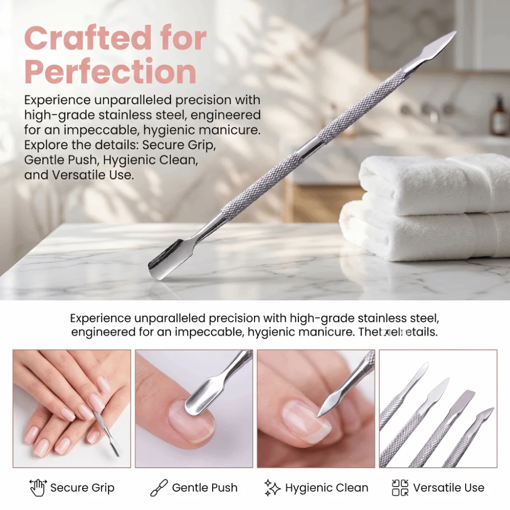 4pcs Stainless Steel Cuticle Pusher Small Compact Dual Ended Nail Cleaner Textured Appearance Durable Nail Scraper