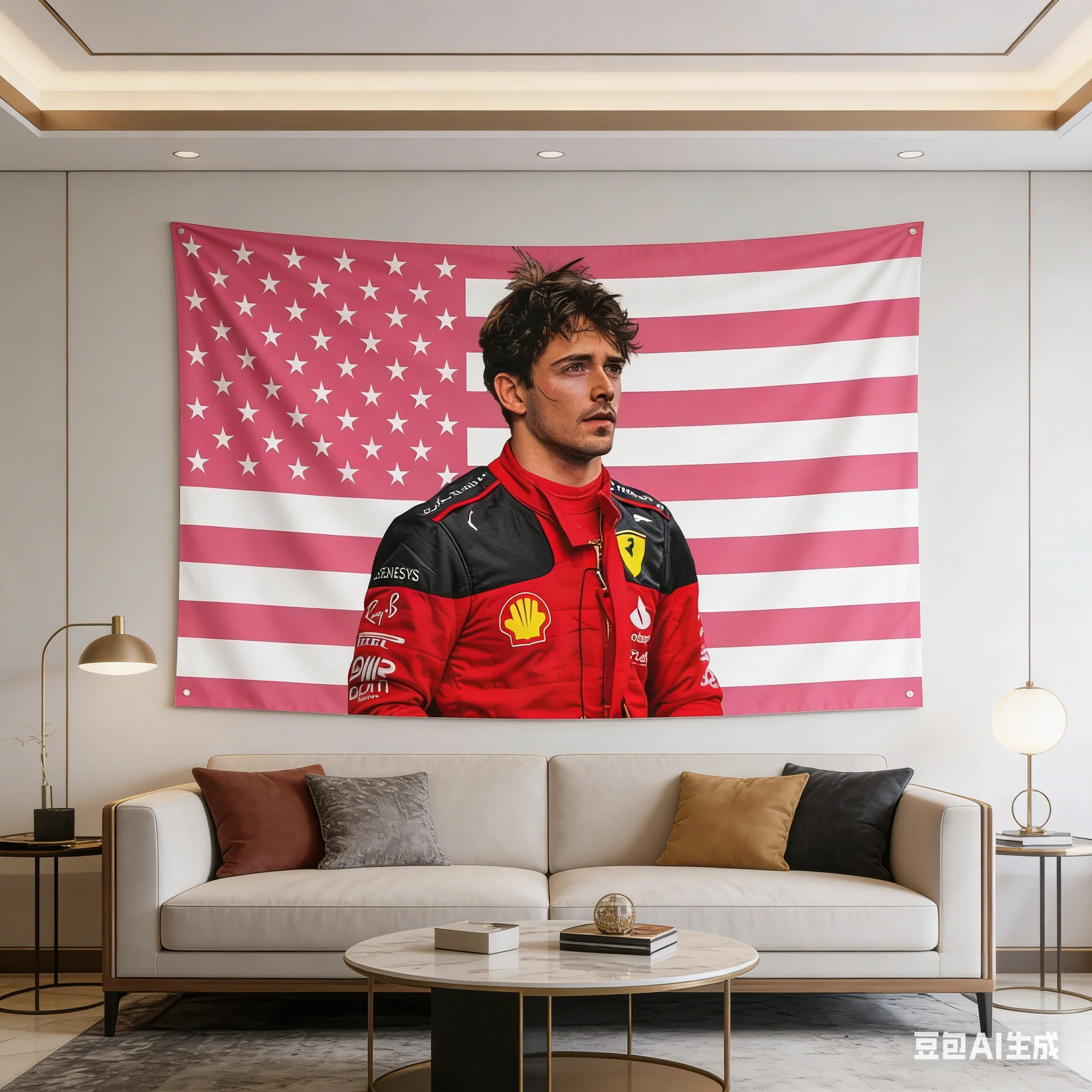 Charles Leclerc Racing Tapestry Multiple Sizes Digital Print F-1 Pink USA Flag Polyester Dorm Bedroom Wall Decor Fan Merch