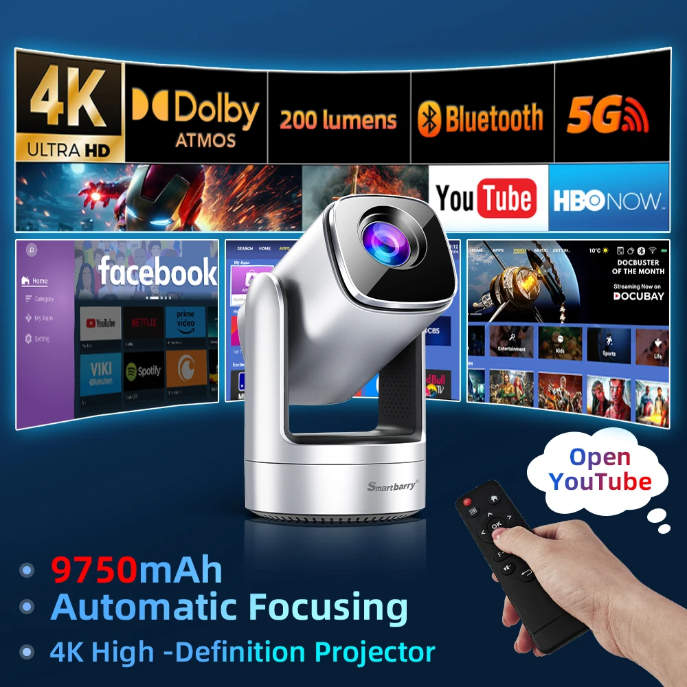 NEW HT26 Projector Android12.0 200 Lumens 1080P Outdoor Portable Mini Movie Home with Dual WiFi BT5.2 Projectors Holiday Gift