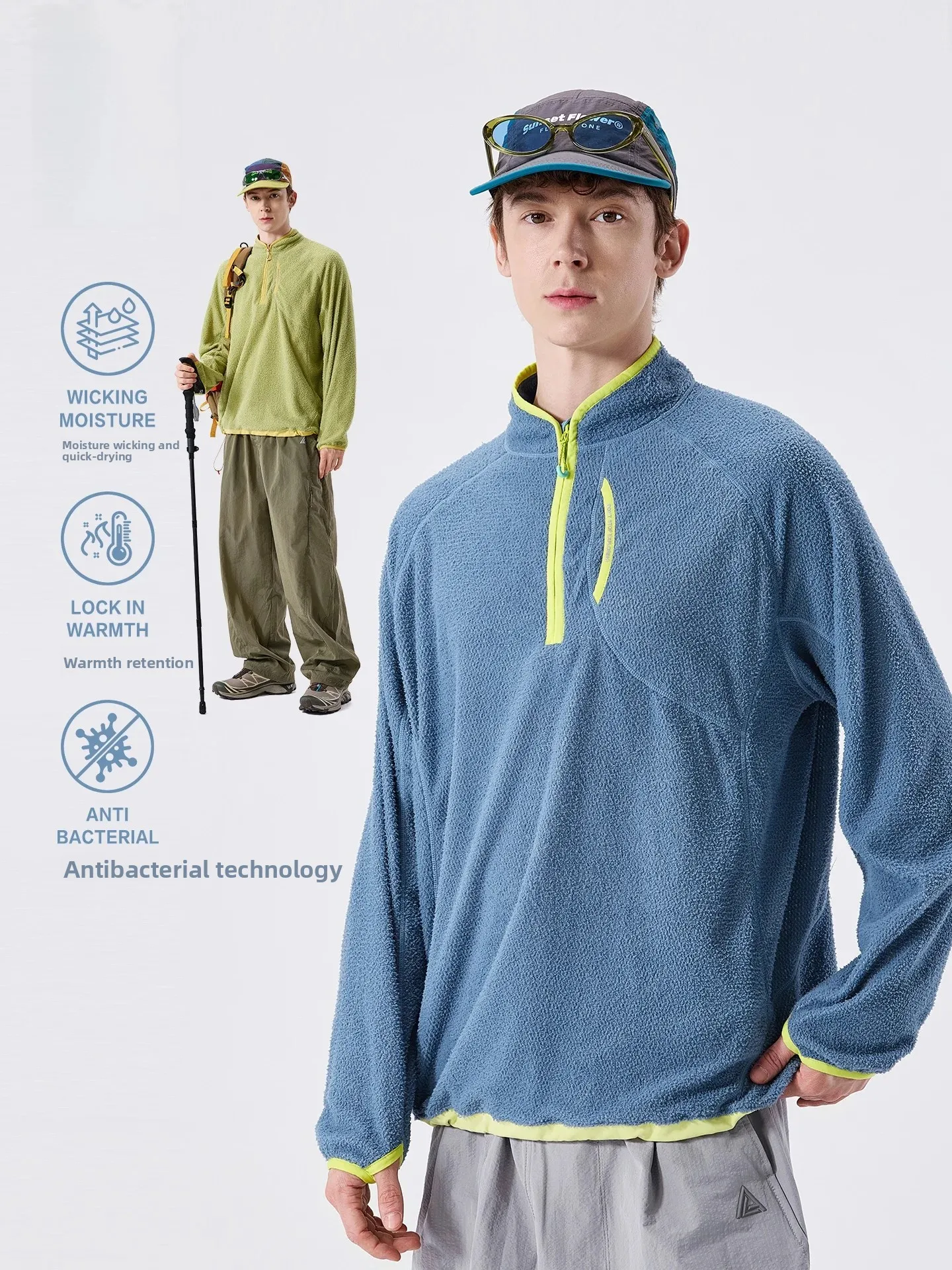 LAZY DAY Men's Outdoor Long Sleeve T-Shirt Quick Dry Warm Hiking Sport Top Polyester Fiber Loose Fit Antibacterial
