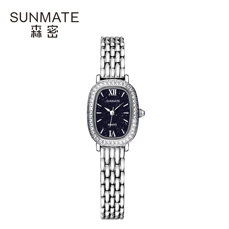 SUNMATE Brand Luxury Fashion Elegant Waterproof Luminous Needle Watch Bracelet Diamond Stainless Steel Quartz Women's Watch