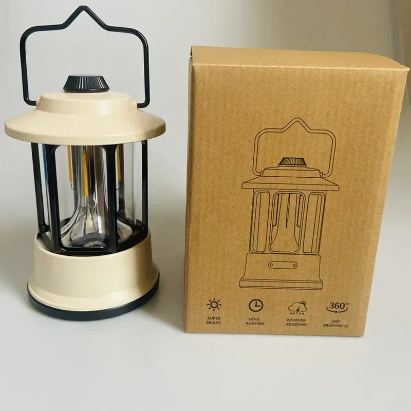 New Outdoor Vintage Retro Rechargeable 18650 Battery Camping Lantern w stand  Portable  Tent Lantern Light