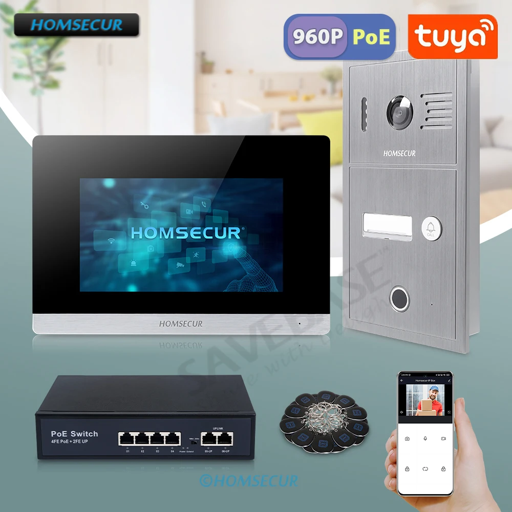 

HOMSECUR PoE Powered RJ45 960P Приложение Tuyasmart Видеодомофон Вход отпечатков пальцев RFID Дверной звонок Камера Запись снимка