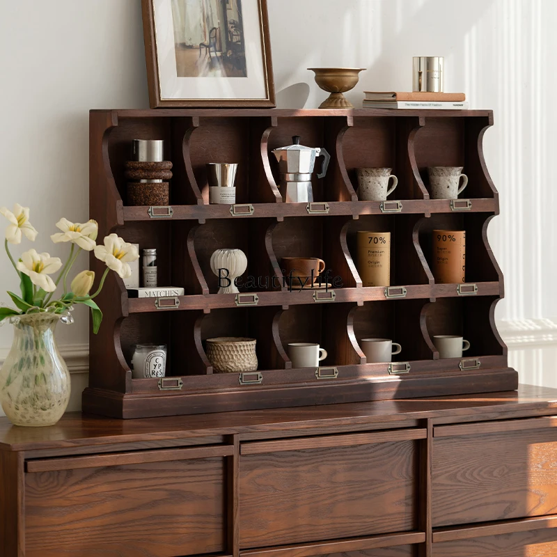 

Medieval solid wood desktop lattice rack household cup holder utility cabinet