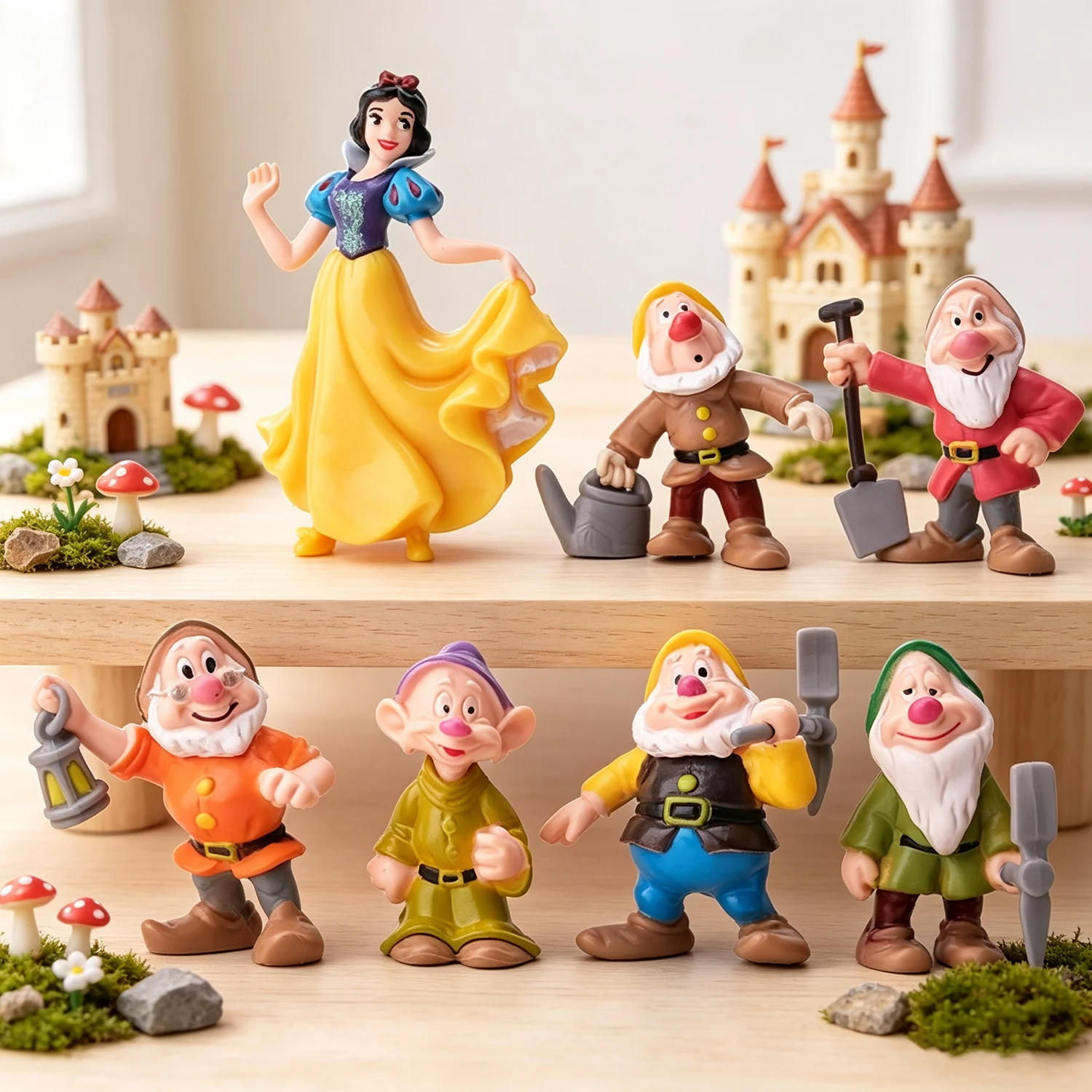 Juego de 8 Mini Figuras de Princesas de Cuentos de Hadas y los Siete Enanitos, Figuras de Acción de Dibujos Animados para Decoración de Pasteles, Mini Estatuas de Resina para Hadas