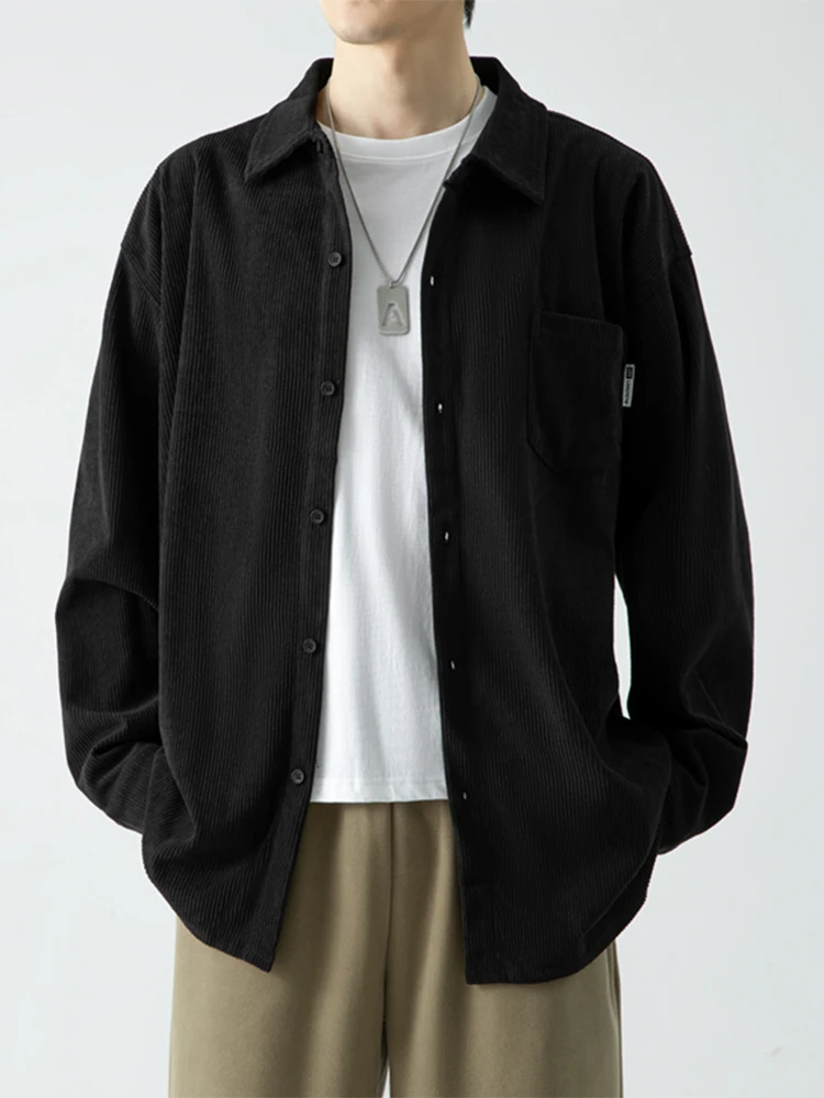 

Heavyweight Corduroy Long Sve irt Men's Spring Autumn American Workwear Jaet Striped Velvet Warm Collar irt