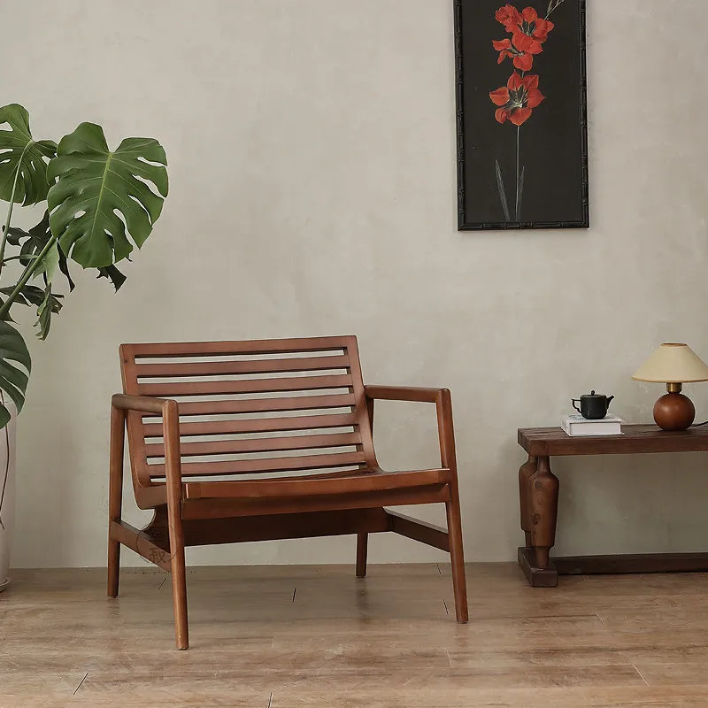 #d% Imported Teak Retro Balcony Chair Garden Chair Living Room  Leisure Chair Outdoor Furniture Wood Seat Vintage Style