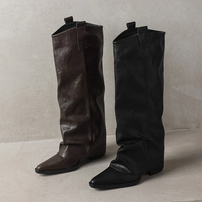 

Women's Long Boots High Heels Pointed Toe Chunky Shoes Luxury Fashion Woman Winter Botas 2025 Dress Pumps Designer Mujer Boots