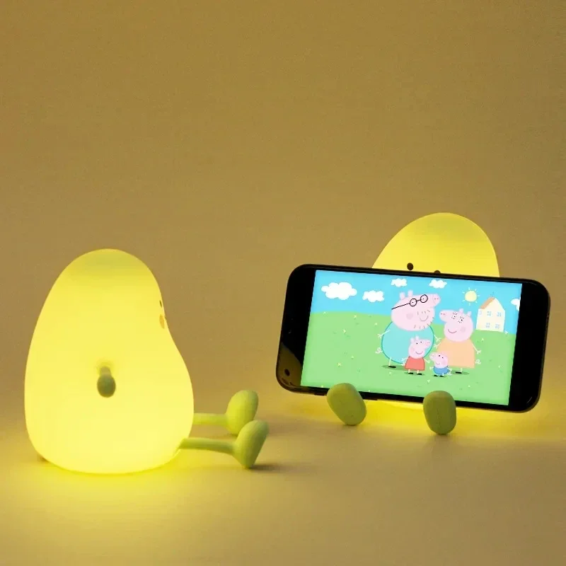 Cute Fruit LED Night Light USB Rechargeable Silicone Bedroom Bedside Room Lamp Touch Sensor Control Room Decor Kids Children