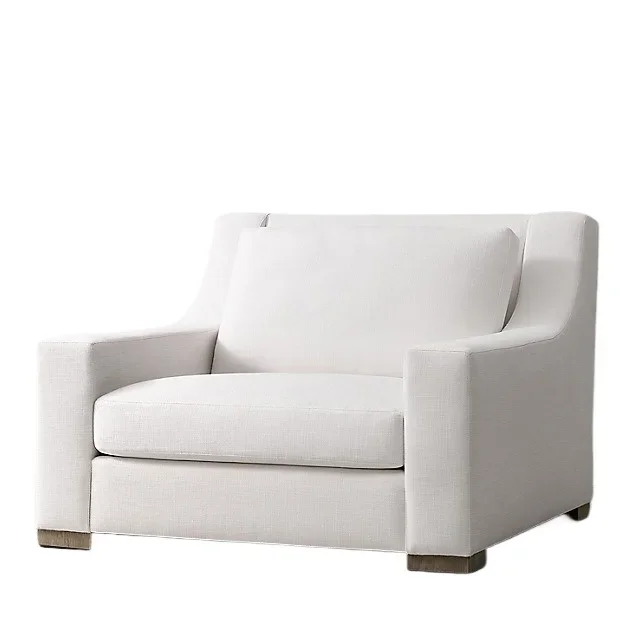 

Simple white cotton and linen fabric three-person sofa American country retro living room home double sofa