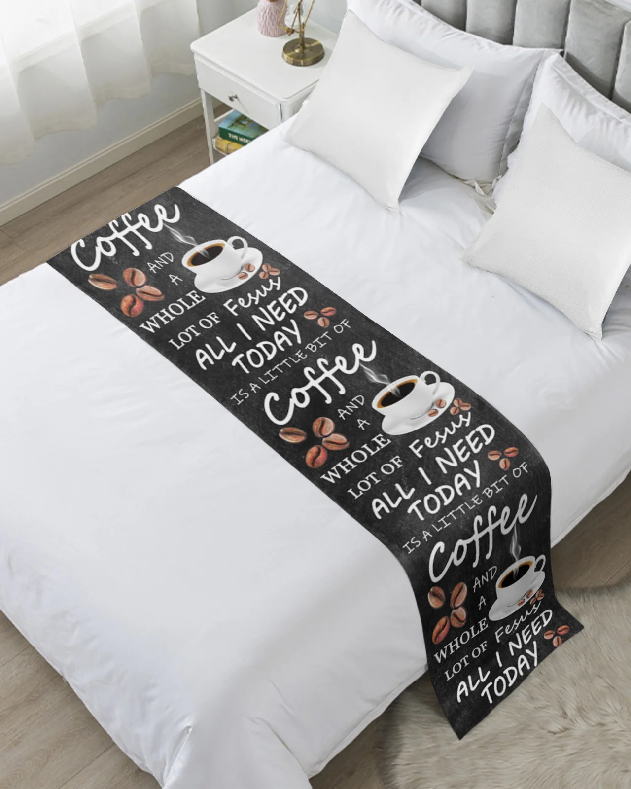 

Retro Coffee Beans Luxury Bedspreads Bed Runner Bed Flag Scarf for Home Hotel Decoration Bedding Single Queen King Bed Cover