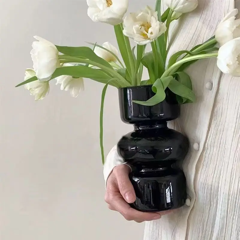 

Black Vase Transparent Flower Arrangement Hydroponics Home Decoration Living Room Dining Table High-end Exquisite Glass Vase